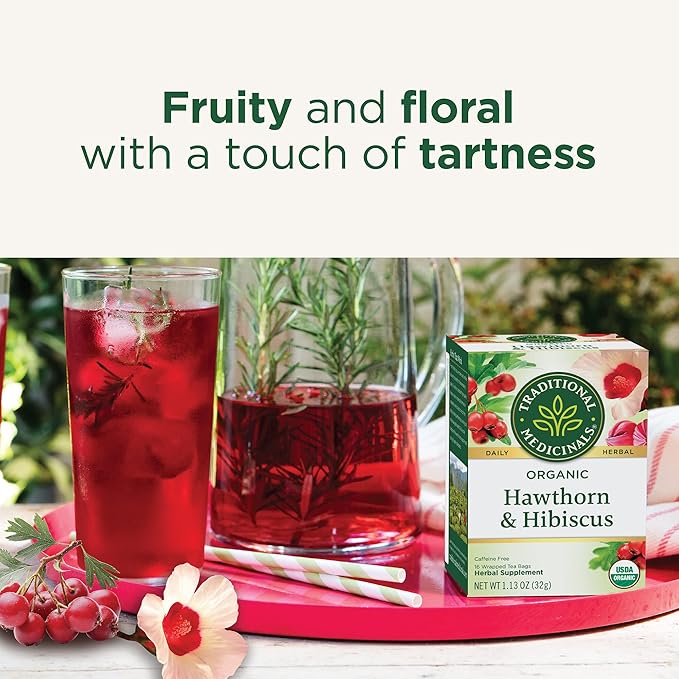 Traditional Medicinals Tea Organic Hawthorn &amp Hibiscus Promotes Heart Health 96 Tea Bags (6 Pack)