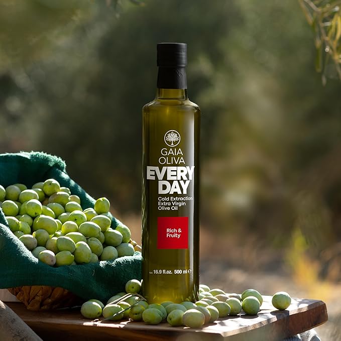 Gaia Oliva Everyday Extra Virgin Olive Oil – Cold Pressed Unrefined Single Estate Trilye Olives Low Acidity Dark Glass Bottle 100% Extra Virgin Product of Turkey New Harvest Polyphenol-Rich