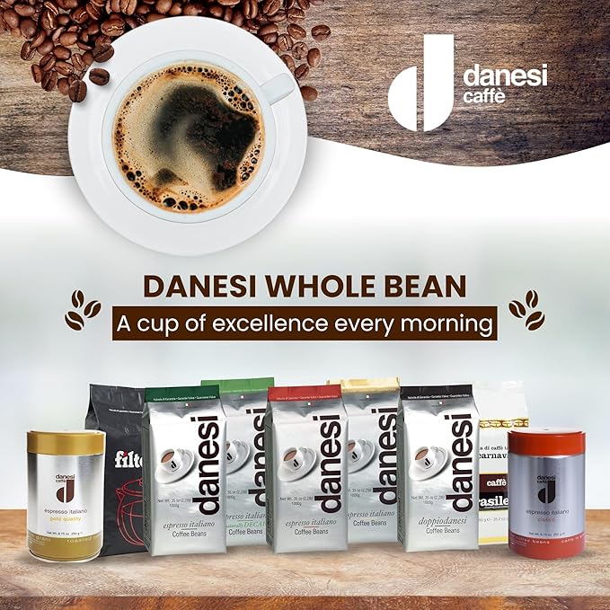 Danesi Caffe Italian Whole Coffee Beans - Espresso Coffee Beans and Medium Roast Whole Bean - Perfect for Espresso Machines French Press and Home Brewing - Doppio (4.5 lb)