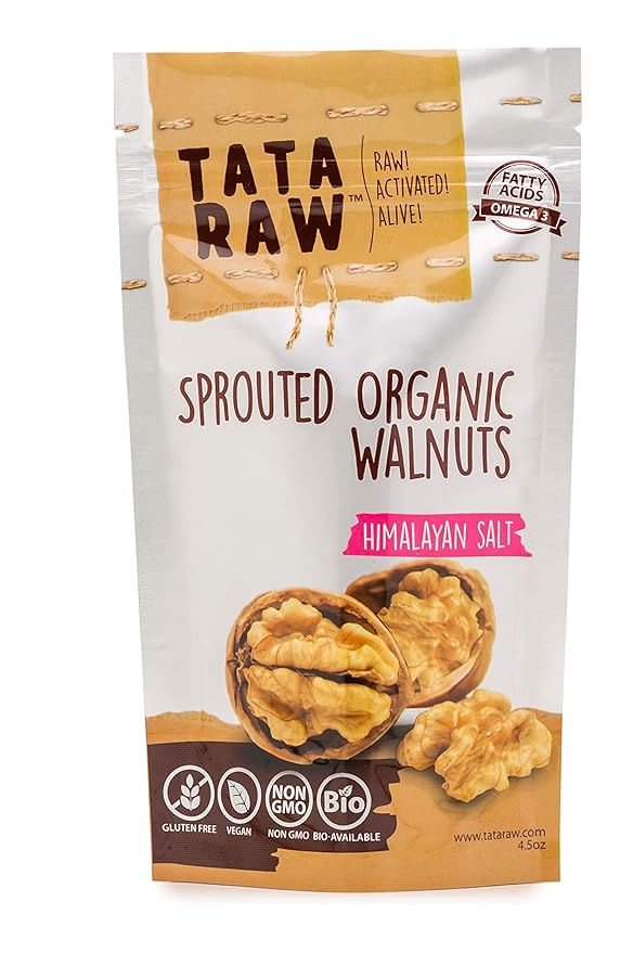 TATA RAW - Sprouted Organic Walnuts - Himalayan Salt (4.5 oz) - Pack of 2
