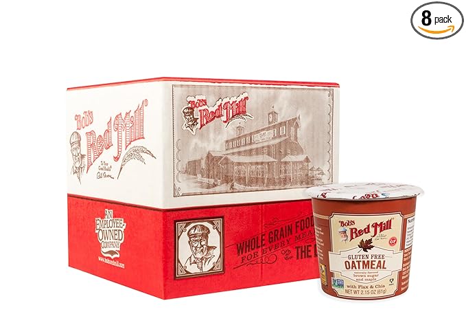 Bob's Red Mill GF Oatmeal Cup Maple &amp Brown Sugar 2.15 Ounce Cup (Pack of 8) Gluten Free Non-GMO Whole Grain Kosher