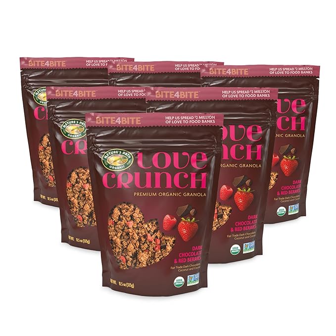 Love Crunch Organic Dark Chocolate &amp Red Berries Granola 11.5 oz (Pack of 6) Vegan Non-GMO Fair Trade by Nature's Path