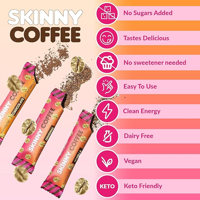 Skinny Boost 3 Pack Vanilla Instant Skinny Coffee Sticks with Free Tumbler-Premium Arabica Coffee All Natural Sugar Free Vegan &amp Paleo Friendly- 28 Per Container