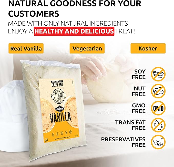 OldSoul Professional Crepe Mix | Vanilla Flavour | Dough Mix | 5 Lbs | 36 Crepes (5 Lbs Traditional)