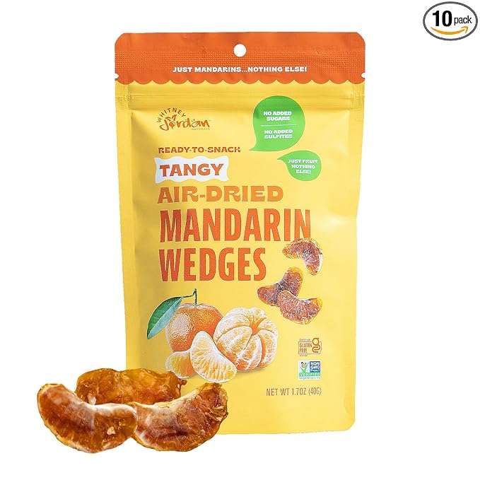 Whitney Jordan Naturals Air-Dried Mandarin Wedges 2 Oz Pack of 10 - Dried Fruit Snack - Contains 6 Mandarins - No Sugar Added Gluten-Free Vegan Chewy Real Fruit for Healthy Snacking On-the-Go