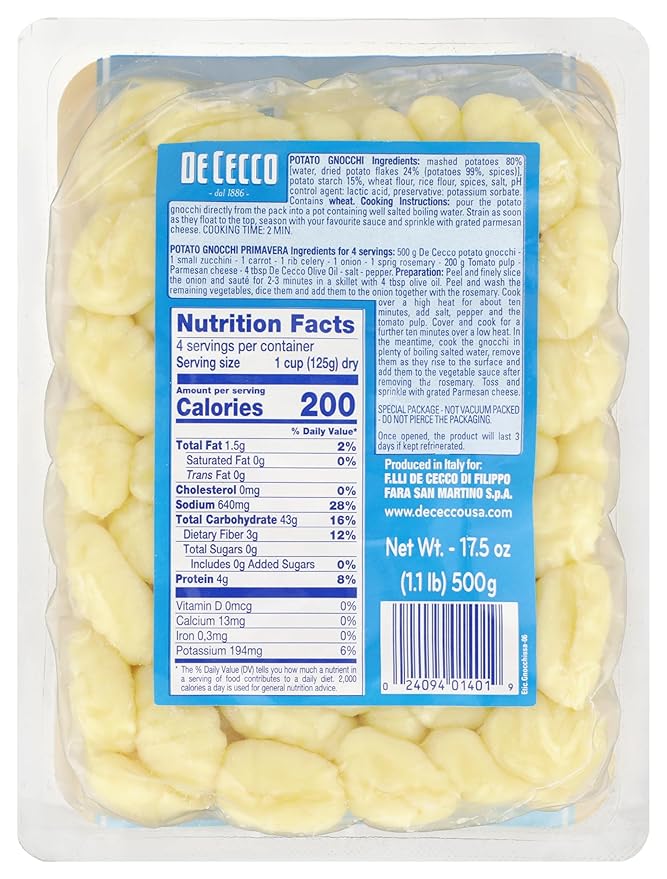 De Cecco Potato Gnocchi Pasta 17.5 Ounces (Pack Of 12)
