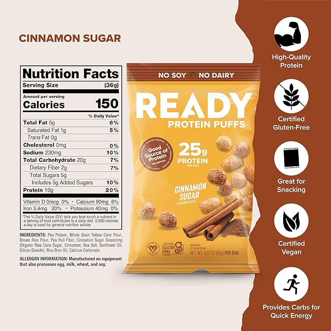 Ready® Best of Ready $99 Bundle – Protein Water Sports Drink Light Bars Cinnamon Sugar Puffs &amp White Water Bottle