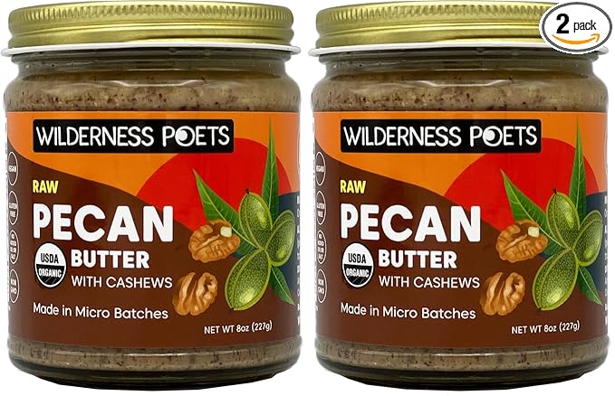 Wilderness Poets Pecan Butter with Cashews - Organic &amp Raw (8 Ounce) - Glass Jar (Pack of 2)