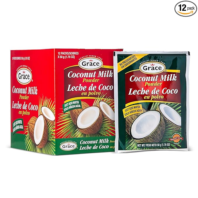 Grace Coconut Milk Powder 1.76oz - 12 Pack - Leche de Coco en Polvo - Caribbean Powdered Coconut Milk - No Preservatives No Refrigeration - Just Add Water - Milk Substitute - Coffee Creamer