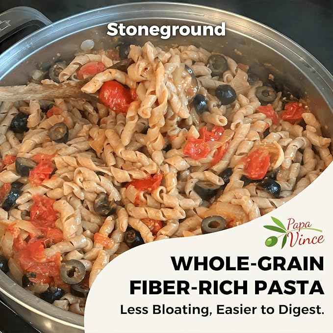 Papa Vince Organic Non Enriched Pasta - non fortified no folic acid naturally occurring Vitamin B made in Italy ancient grain slow dried bronze die cut. Corkscrew pasta that is fancy and gourmet