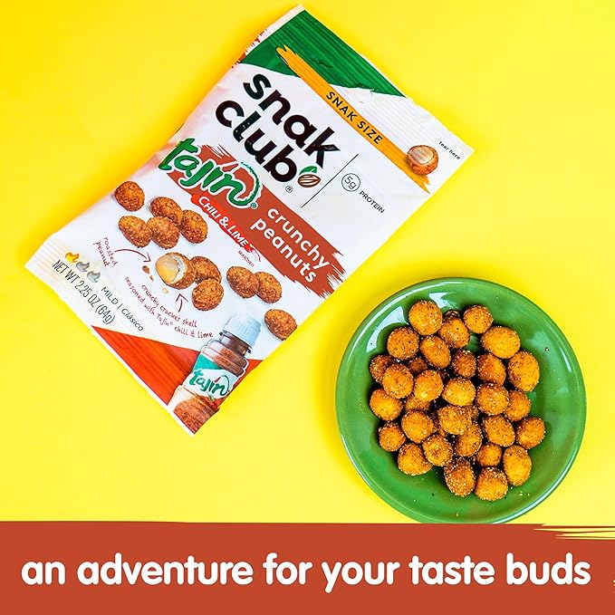 Snak Club Tajin Crunchy Peanuts Nuts with Chili and Lime Seasoning Mild 2.25 oz Snack Bags 12 Pack