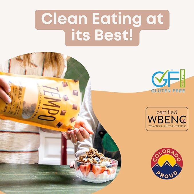 Tempo Granola Dark Chocolate Cashew Almond Loose Granola - 3 Pack of 11 oz Bags - Nutrient-Rich Gluten Free Vegan Oats High Protein Low Sugar Vegan Dairy Free Soy Free Vitamin E Prebiotics F