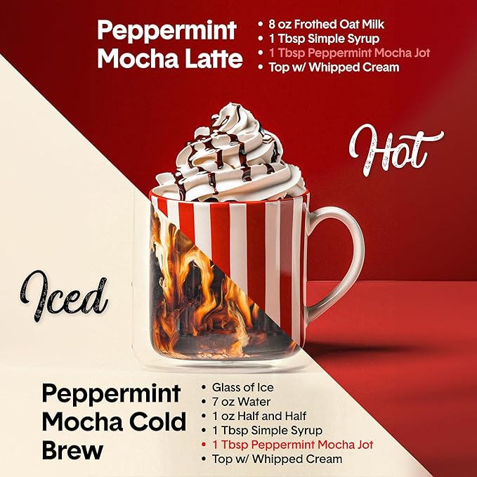 Jot Coffee Concentrate (Peppermint Mocha) High Caffeine Cold Brew Coffee Concentrate Liquid for Iced Coffees Instant Espresso Hot Cold Instant Coffees - Makes 14 Cups 150mg Caffeine/Tbsp No Sugar