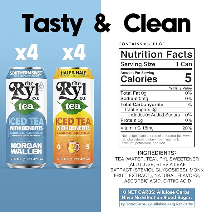 Ryl Iced Tea Variety Indulgence Pack Sweet Tea and Half N' Half 12.0 Fl Oz (8-Pack)