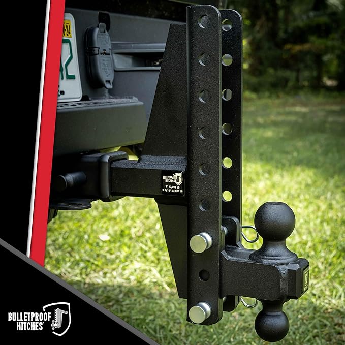 BulletProof Hitches - 3.0 Adjustable Heavy Duty Trailer Hitch (22000 lb. Rating) - Offset 4 &amp 6 Drop/Rise Trailer Hitch with 2 &amp 2-5/16 Dual Ball - Powder Coat Solid Steel Corrosion-Re