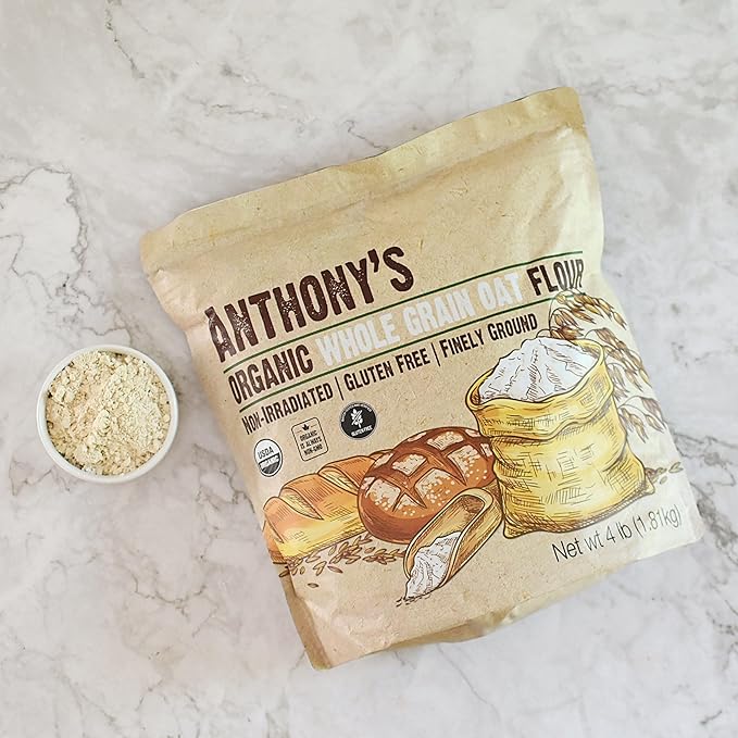 Anthony's Organic Whole Grain Oat Flour 4 lb Gluten Free Non GMO Non Irradiated Finely Ground Vegan