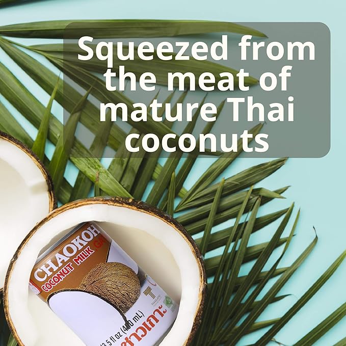Chaokoh Coconut Milk Unsweetened 6 Pack - Premium Canned Coconut Milk from Thailand Lactose Free Non Dairy Vegan Milk - for Curries Drinks Desserts &amp More (13.5 oz per Can)