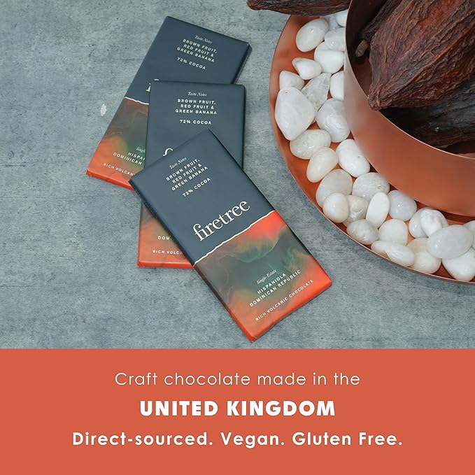 Firetree Hispaniola Dominican Republic 72% Dark Chocolate 3 Pack - UK Chocolate - Premium Craft Artisanal Direct Trade Single Origin Bean-to-bar - Vegan Keto Paleo Kosher Halal Soy-Free Glu