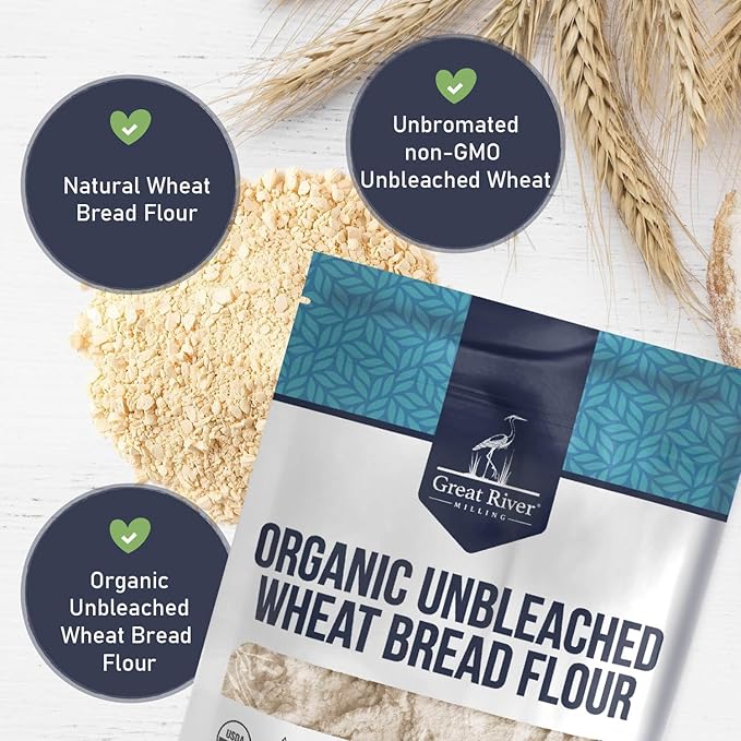 Great River Milling Organic Unbleached Wheat Bread Flour | Artisan Bread Flour for Baking | Multi-Purpose Wheat Unbromated Non-GMO Kosher | 5 Lb