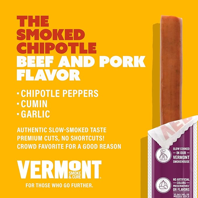 Snack Sticks by Vermont Smoke &amp Cure – Smoked Chipotle – Beef &amp Pork – Healthy Meat Protein – 1oz Jerky Stick – 24 count carton