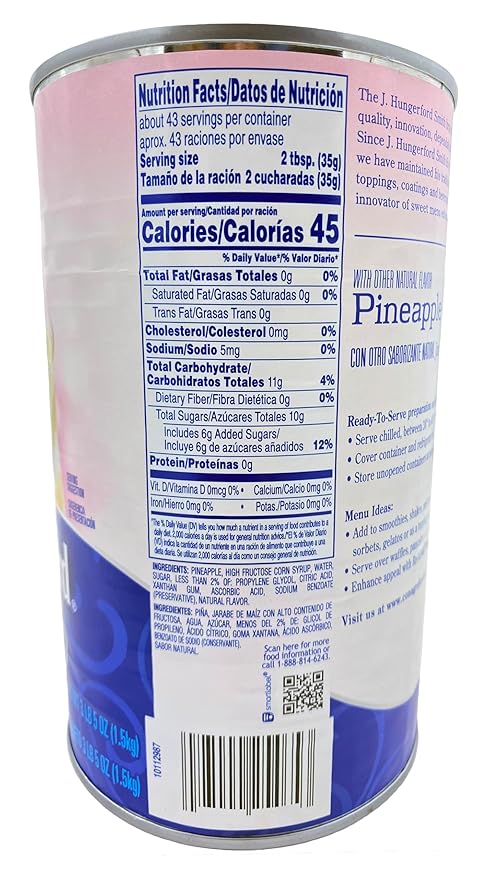 J Hungerford Smith Pineapple Dessert Topping | Ready To Serve | Kosher | 3.31 lb