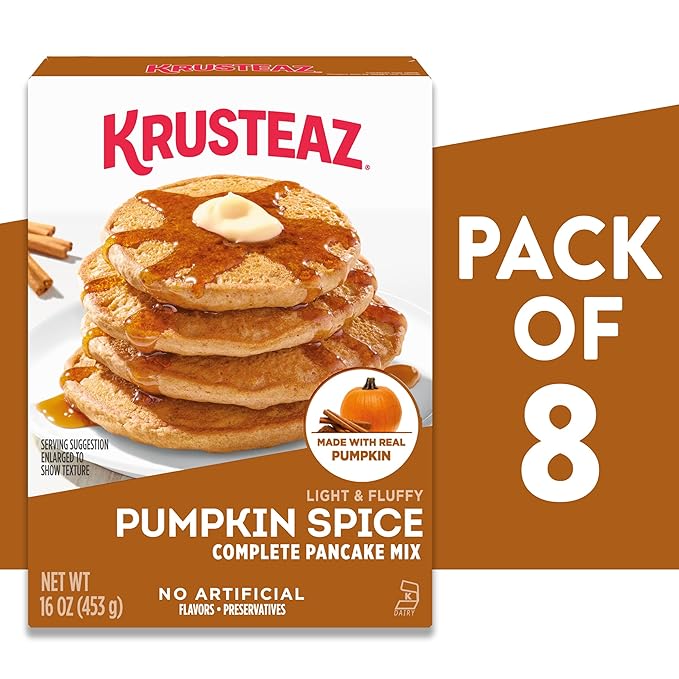 Krusteaz Light &amp Fluffy Pumpkin Spice Complete Pancake Mix 16-Ounce Boxes (Pack of 8)
