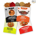 TIKKA MASALA BUTTER CHICKEN TANDOORI CHICKEN BEEF VINDALOO INDIAN FOOD SPICES Beginner Seasoning Set by Flavor Temptations. Gluten free Salt free. 4 Packs (Total 16 Servings)