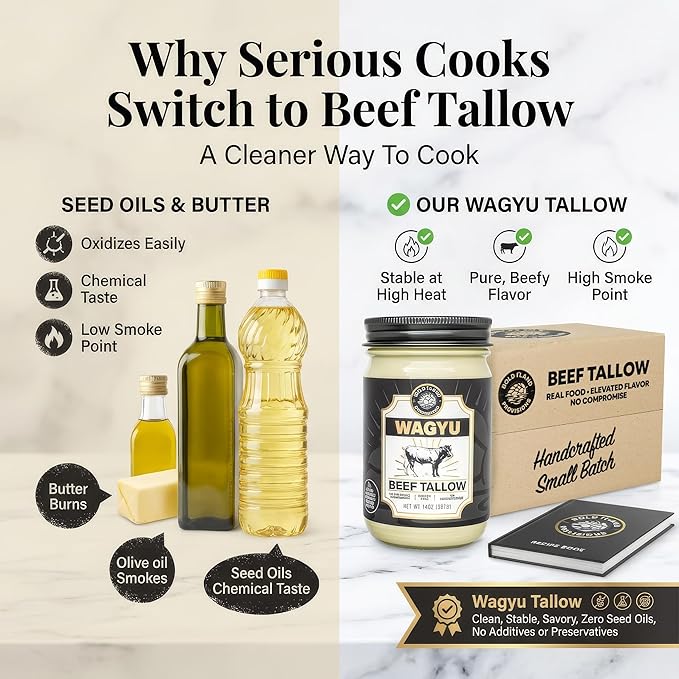 100% Pure Wagyu Beef Tallow for Cooking – Excellent for Searing Steaks - Keto and Paleo Diet Friendly – Perfect for Whole 30 – Carnivore Diet – Gluten Free Protein Snacks for Adults - 14 Ounces