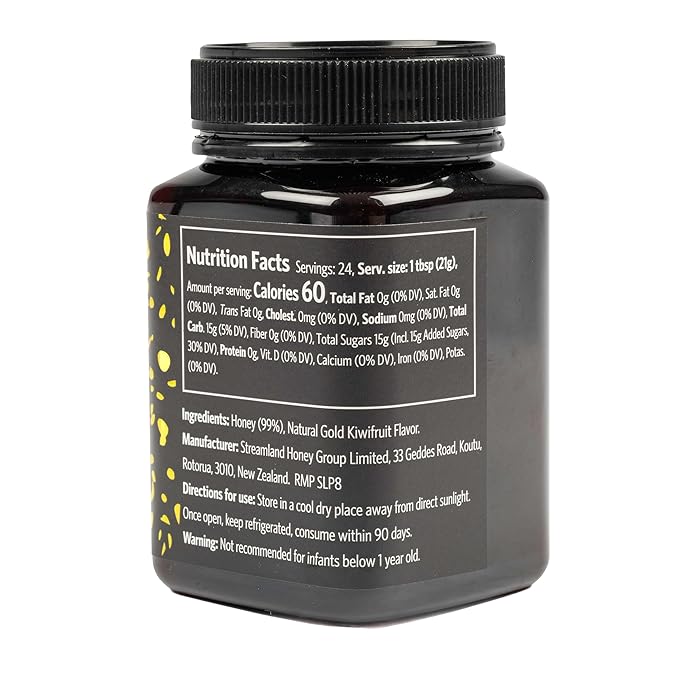 Streamland Multifloral Mānuka Honey with Gold Kiwifruit Pure New Zealand Honey Tangy-Sweet Flavor Premium Quality (MGO 50+ 17.6 oz)