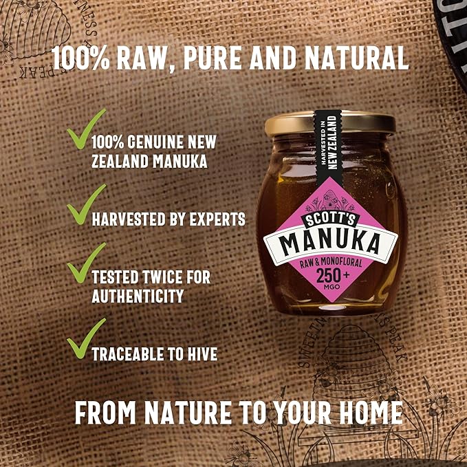 Scott’s Honey Manuka Honey MG250+ – Raw Natural Certified New Zealand Manuka Honey Lab Tested – 8 oz