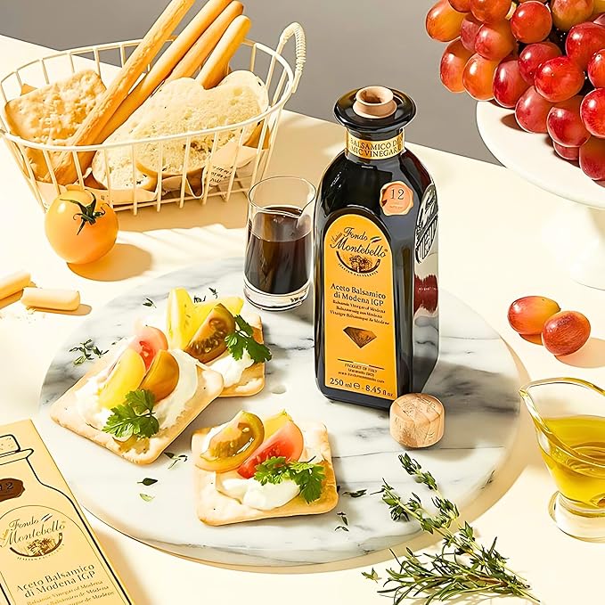 Balsamic Vinegar of Modena 8.45 fl.oz. (250ml) FONDO MONTEBELLO IGP-Certified Dense and Delicious Balsamic Vinegar Perfect for Salads Meats and Desserts - Product from Italy