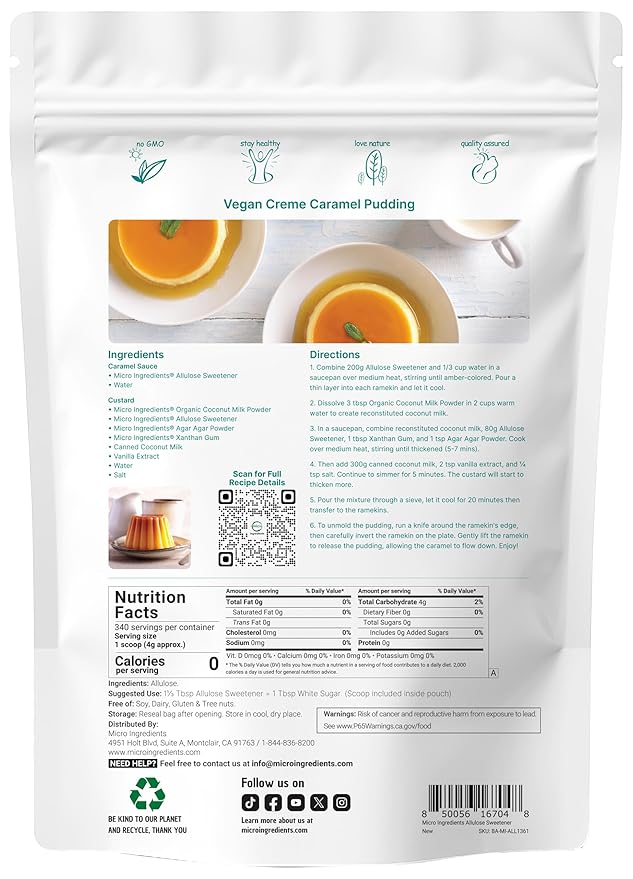 Allulose Sweetener 3 Pounds (48 Ounces) Zero Calorie Plant Based Sugar Alternative No After Taste Best for Coffee Drinks Tea Cooking and Baking Keto Diet and Vegan Friendly