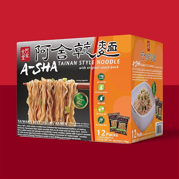 A-Sha Healthy Ramen Noodles - Original Sauce Pack Included Premium Air Dried Instant Noodles - 24 Packs 3.35oz each