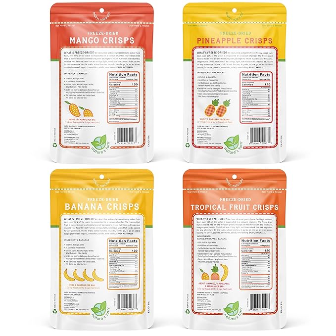 Nature's Turn Freeze-Dried Fruit Snacks Very Berry and Mixed Tropical Crisps Pack of 8 (1.2 oz Each)