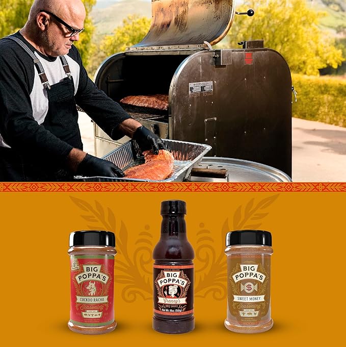 Big Poppa’s Spice &amp Sauce Celebration BBQ seasoning set – Sweet &amp Spicy Chili Seasoning Rub Kansas City BBQ Sauce &amp Outstanding Honey Garlic Seasoning – 3-Pack Flavor Bundle for Ribs Chi