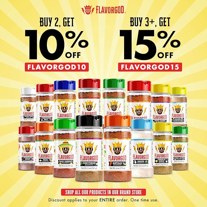 Flavor God 2 Bottles Cajun Lovers Seasoning Mix Natural Healthy Spice Blend For Grilling Chicken Beef Seafood Vegetables Salad Tacos &amp Pizza Kosher Gluten &amp Dairy Free Vegan Keto Frien