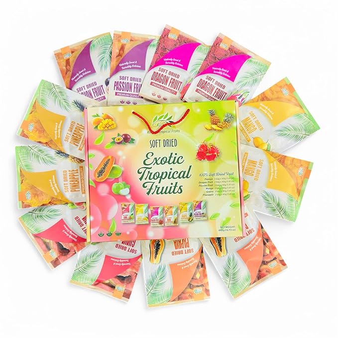 CHAVI Soft Dried Exotic Tropical Fruits | Pack of 12 | Gift Box - Low or No Sugars or Preservatives - Non-GMO Vegan Gluten-Free | 480 g