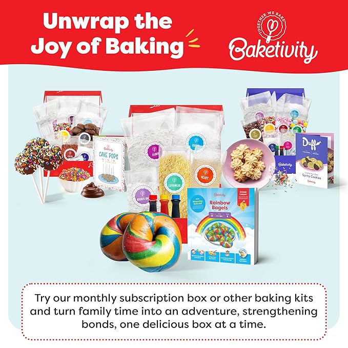 Baketivity Rainbow Bagel Kids Baking Kit - Baking Kits for Kids with Premeasured Ingredients Step-By-Step Instructions Video Guide and STEM Lessons - Cooking for Ages 6-12+