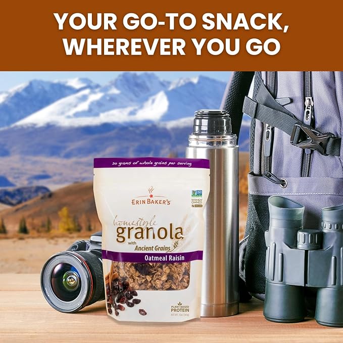 Erin Baker’s Homestyle Oatmeal Raisin Granola with Ancient Grains - Made from Natural Ingredients Crunchy Versatile Snack or Cereal - Vegan Friendly Non-GMO Resealable 160oz Bag 1‑Pack