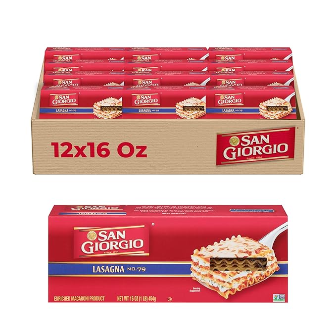 San Giorgio Lasagna Pasta 12 Pack (16 oz Boxes) Traditional Lasagna Noodles for Baked Pasta Dishes