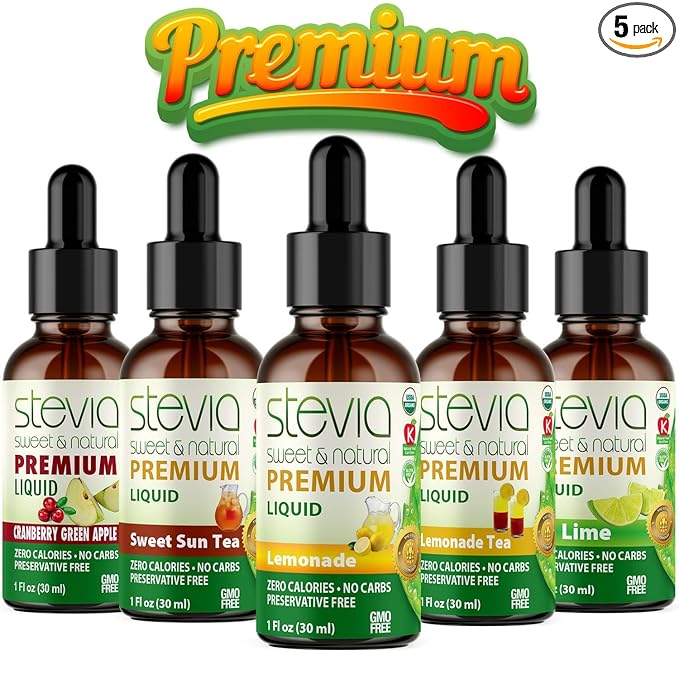 Stevia Intl (Pack of 5) Refreshers Bundle with 5 Flavors. Stevia Liquid Drops. Naturally Sweet Non-Bitter No Sugar Added 0 Carb 0 Calorie Non-GMO Vegan Diabetic &amp Keto Friendly (1oz)