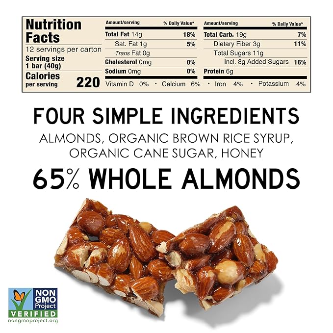 South 40 Snacks Crunchy Almond Bar Just 4 Ingredients Touch of Honey (40g Bar Pack of 12)