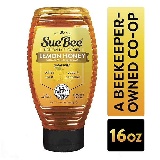 Sue Bee Naturally Flavored Lemon Honey For Tea and Water Salads Made in USA 16 oz (Pack of 2)