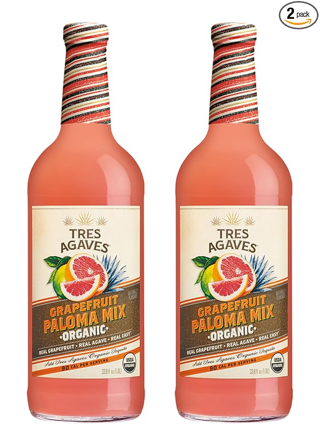 Tres Agaves Organic Grapefruit Paloma Mix – Made with Real Grapefruit &amp Lime Juice Agave Nectar – 90 Calories per Serving – Vegan Gluten-Free 750ml Bottle (2 Pack)