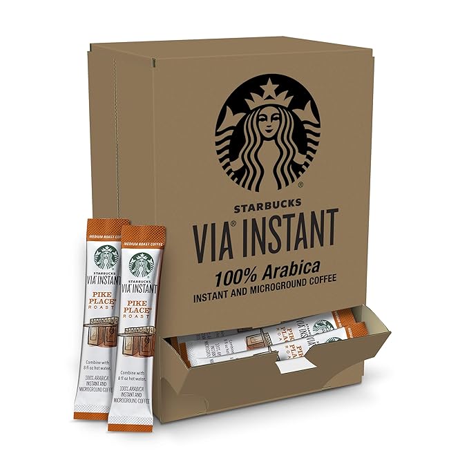 Starbucks VIA Instant Coffee Medium Roast Packets - Pike Place Roast - 8 Count (Pack of 12) &amp 1 Box (50 Packets)