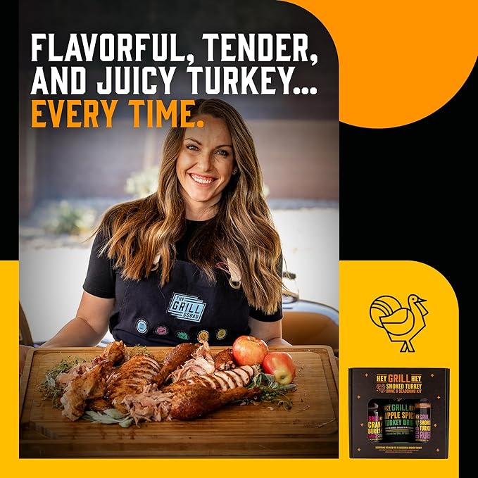 Hey Grill Hey | Turkey Brine Kit | | Includes Apple Spice Brine Smoked Turkey Rub and Cranberry BBQ Glaze| Smoked Turkey Brine &amp Seasoning Kit