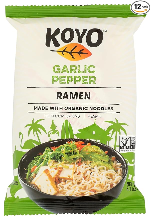 Koyo Ramen Soup Garlic Pepper Made With Organic Noodles No MSG No Preservatives Vegan 2.1 Ounces
