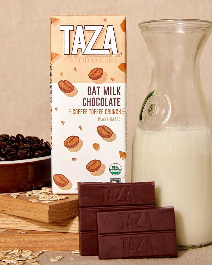 Taza Chocolate Organic Oat Milk Chocolate Bar Coffee Toffee 2.5 Ounce (10 Count) Vegan