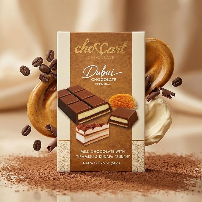 choccart Assorted Dubai Chocolate Bars – 4 Pack Bundle | Premium Milk Chocolate Variety Pack | Mango Pistachio Strawberry &amp Tiramisu | 4 x 20g | Made in UAE (Tiramisu)
