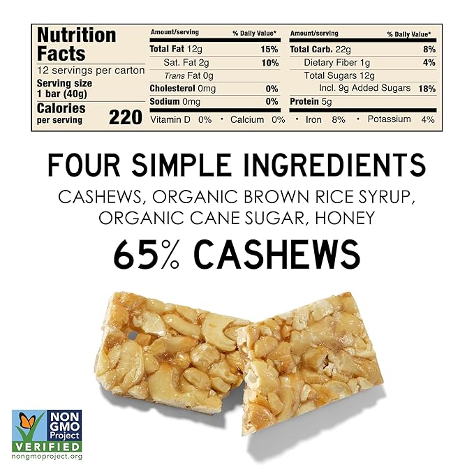 South 40 Snacks Crunchy Cashew Bar Just 4 Ingredients Touch of Honey (40g Bar Pack of 12)